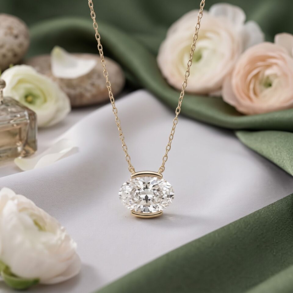 Alessandra Bettini Oval Cut Diamond Solitaire Floating Pendant
