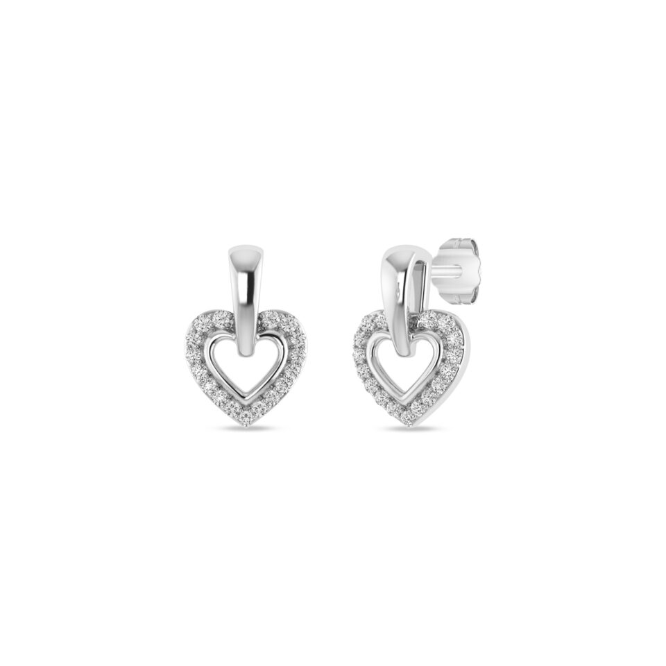 Alessandra Bettini Heart Shape Earrings for Women, 0.15 CTTW Round Cut Diamond