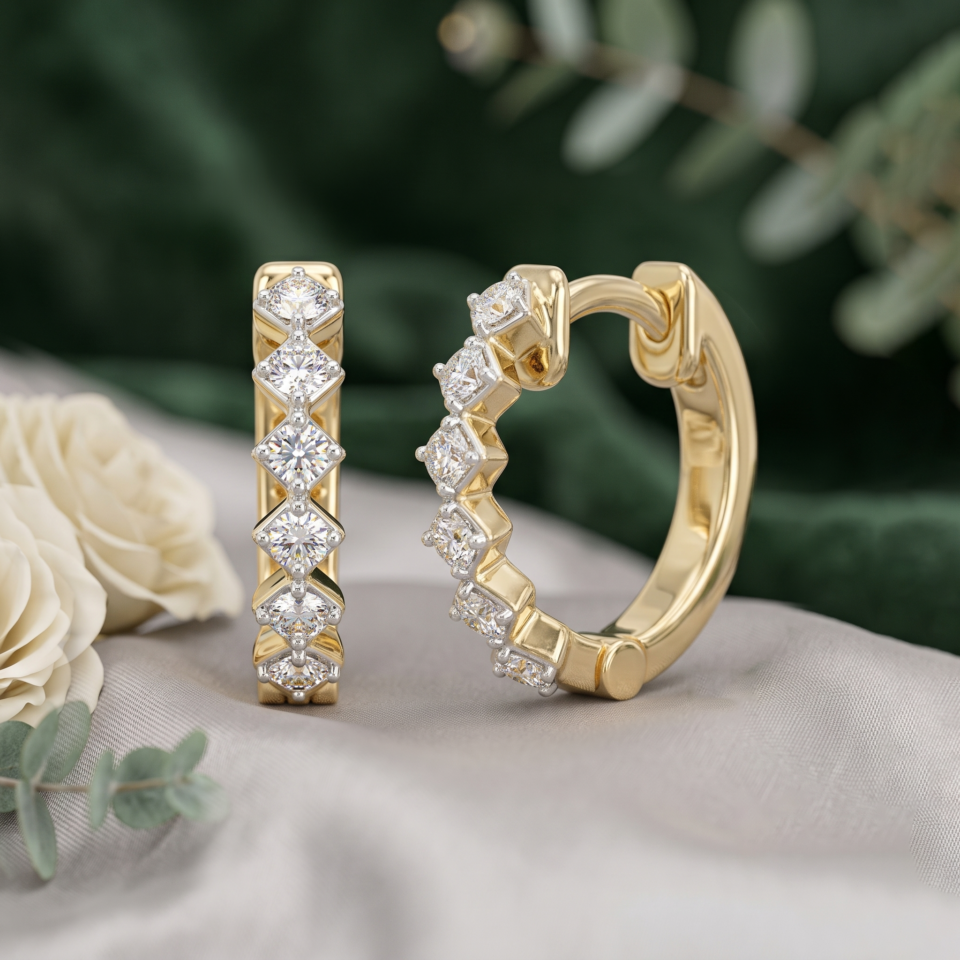 Alessandra Bettini Diamond Huggie Hoops, 0.060 Ctw Round Cut Natural Diamond Earrings