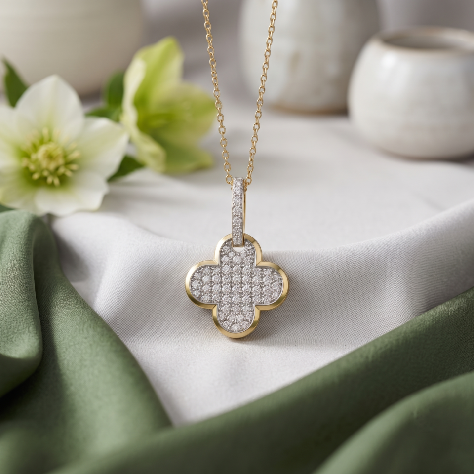 Alessandra Bettini Women Natural Diamond Clover Pendant, 10k 14k 18k Gold, 1/4 cttw Natural Diamonds