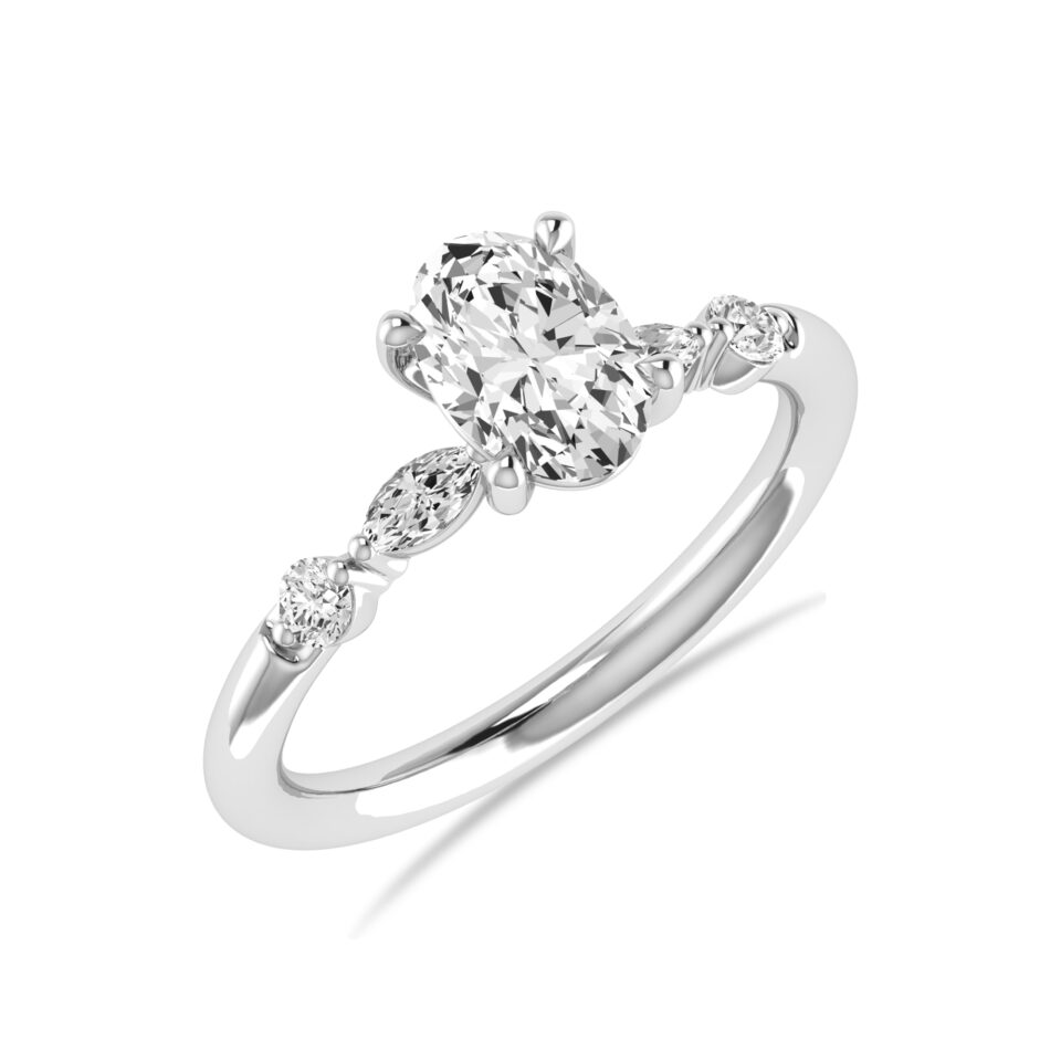 Alessandra Bettini 2 CTTW Lab Grown Diamond Engagement Ring, Oval Marquise Round E-F/VS Quality Diamond, 14K 18K Solid Gold