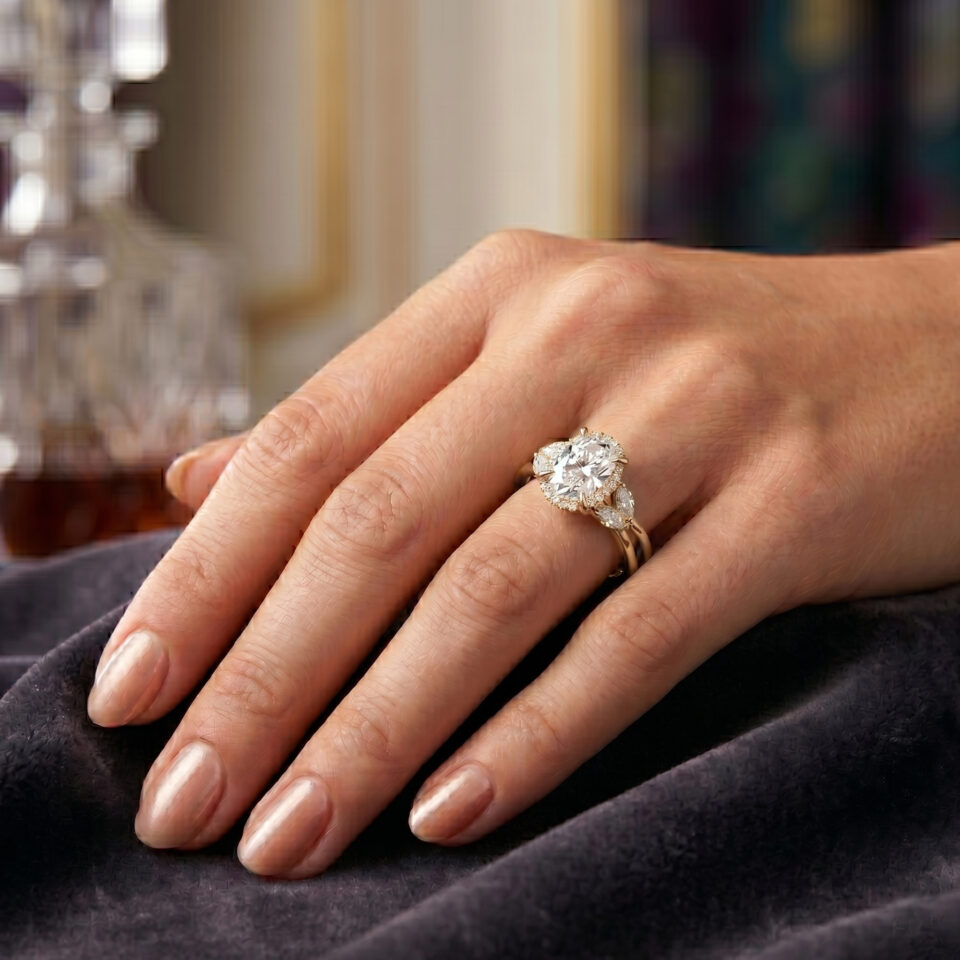 Alessandra Bettini 1-1/4 CTW Oval Cut Lab Grown Diamond Bridal Wedding Ring in 14K, 18K Gold & Platinum
