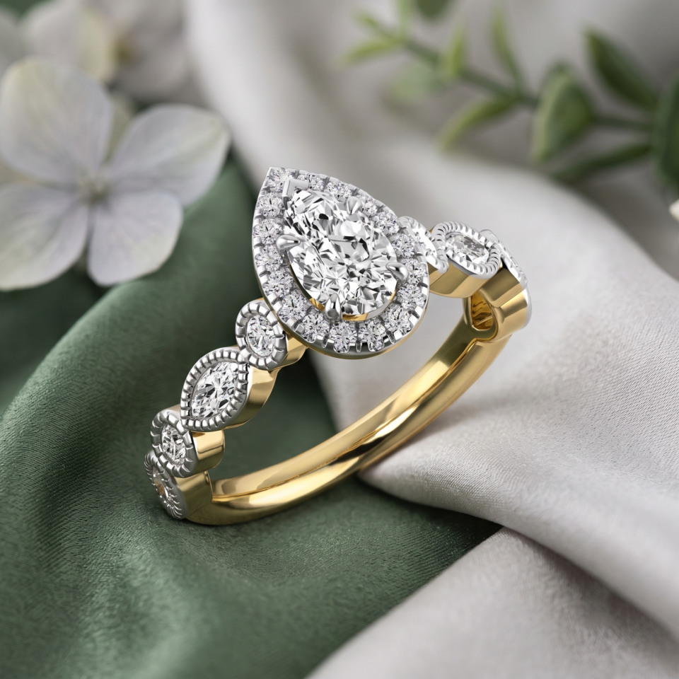 1.77 CT Lab Grown Diamond Teardrop Shape Engagement Halo Diamond Ring in 14K & 18K Gold, Special Gift