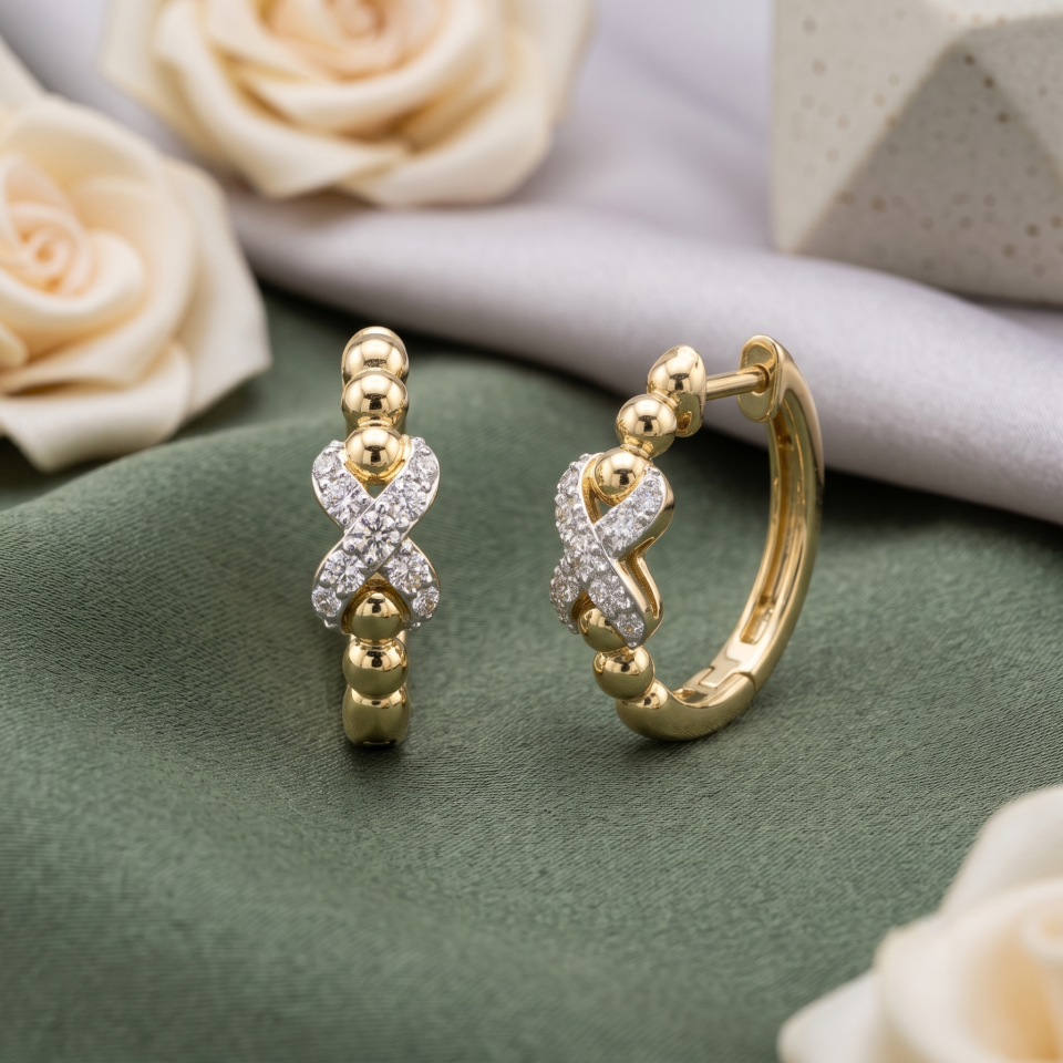 Alessandra Bettini 13.2 MM Long Hoop Earrings, 0.15 ct.tw Round Cut Natural Diamonds