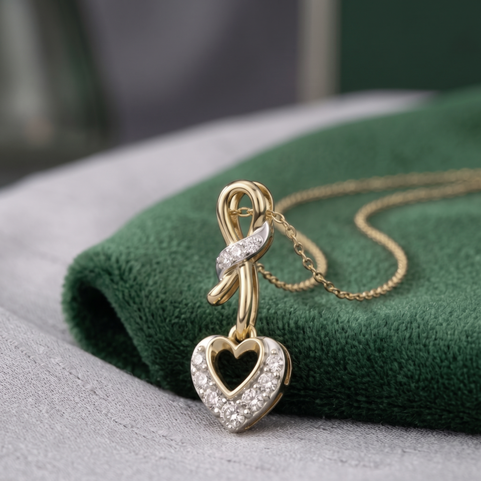 10K Yellow Gold, Heart Necklace, 1/5 Cttw Round Cut Natural Diamond, 18" Cable Chain, Gift for Love
