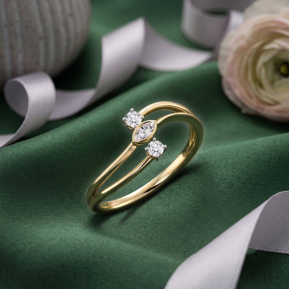 1/5 CTW Three Stone Ring 10K & 14K Gold, Engagement/Wedding Ring, Marquise & Round Cut Diamond