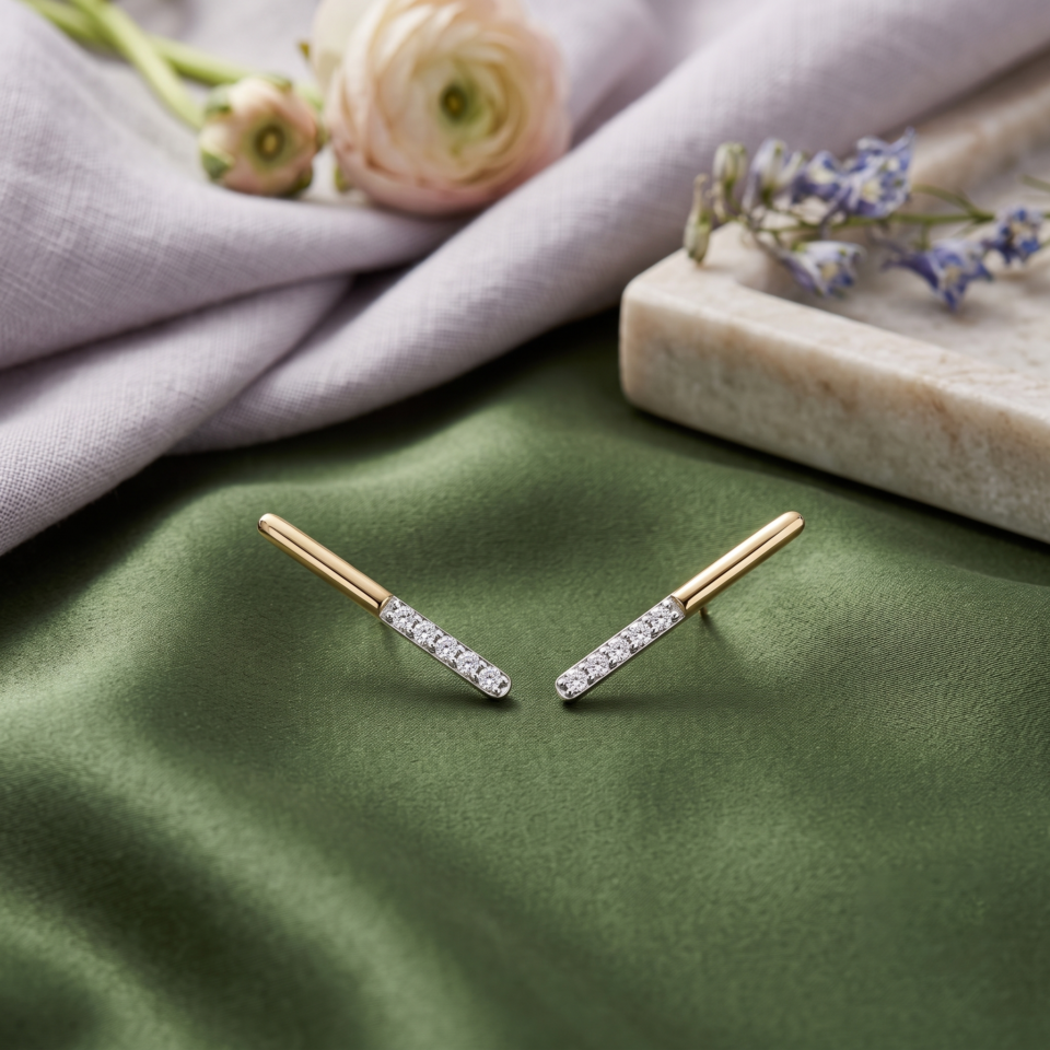 10K Yellow Gold Diamond Bar Stud Earrings – 0.05 CT. TW.