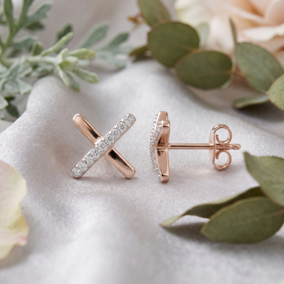 Criss-Cross Diamond Stud Earrings – 0.06 CT. TW. in 10K Rose Gold