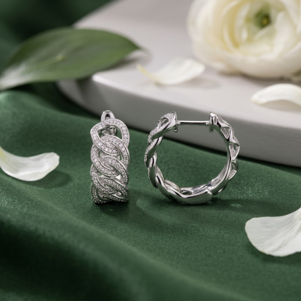Cuban-Link Diamond Hoop Earrings – 1/5 CT. TW. in 925 Sterling Silver