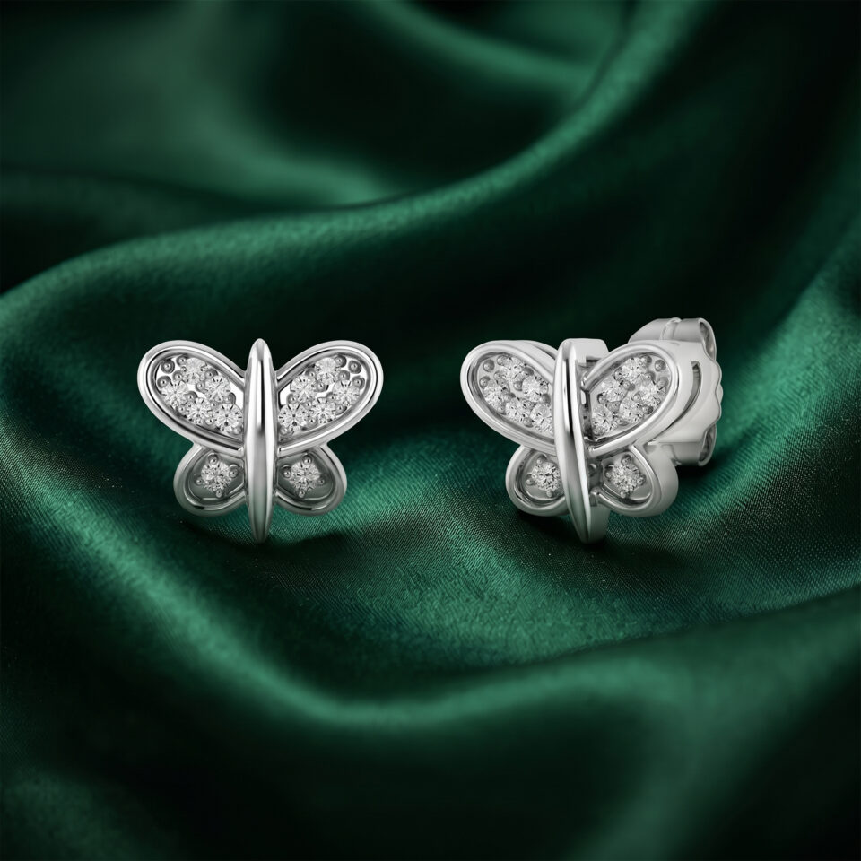 Butterfly Diamond Stud Earrings | 0.08 CT Sterling Silver