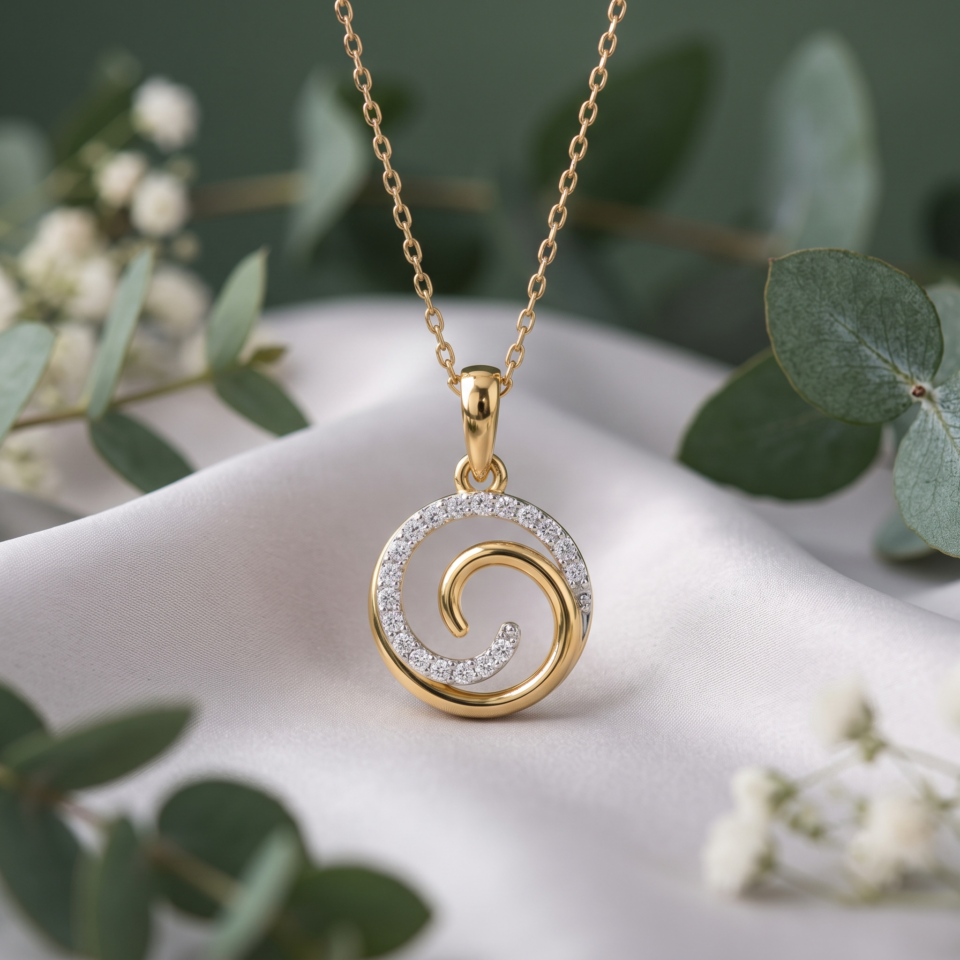 Diamond Swirl Pendant Necklace – 0.10 CT. TW. in 10K Yellow Gold