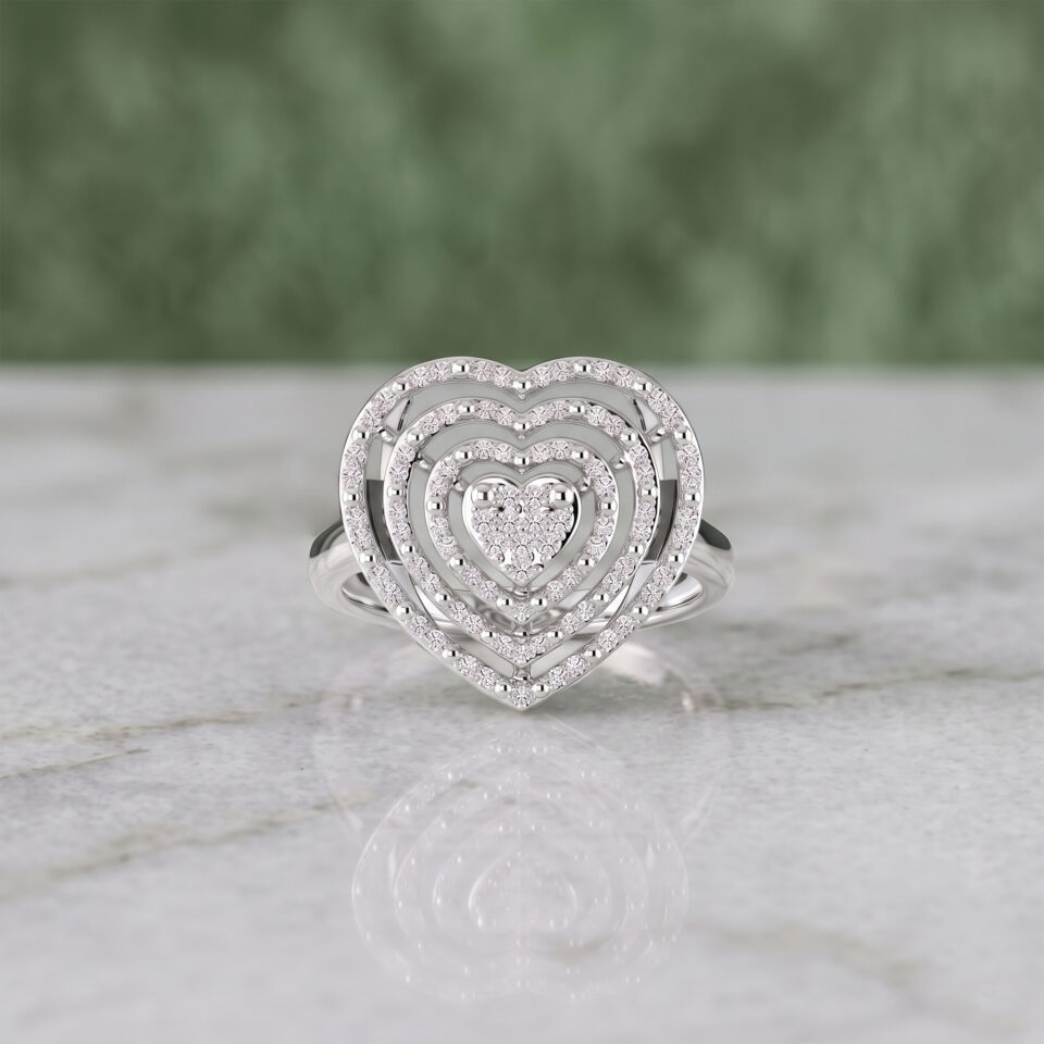 Diamond Heart Ring – 1/3 CT. TW. Natural Diamonds in Sterling Silver